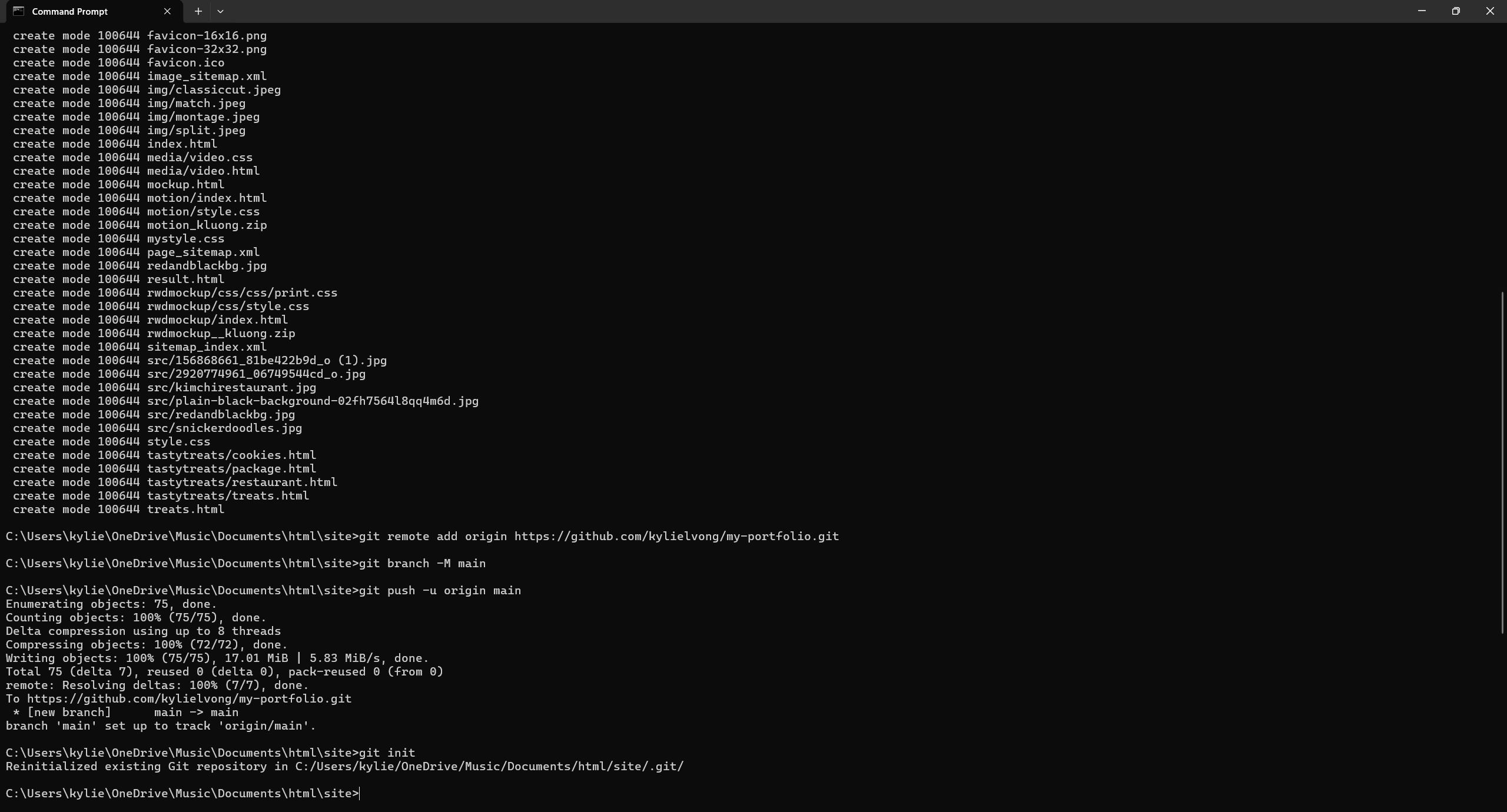 Screenshot of Git commands