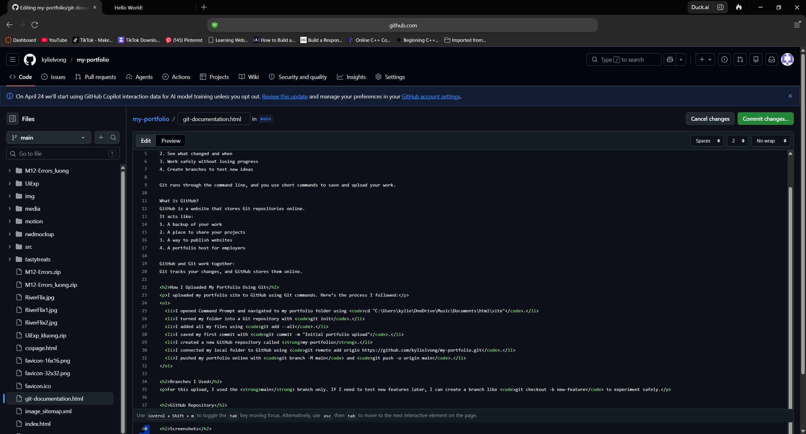 Screenshot of GitHub repository